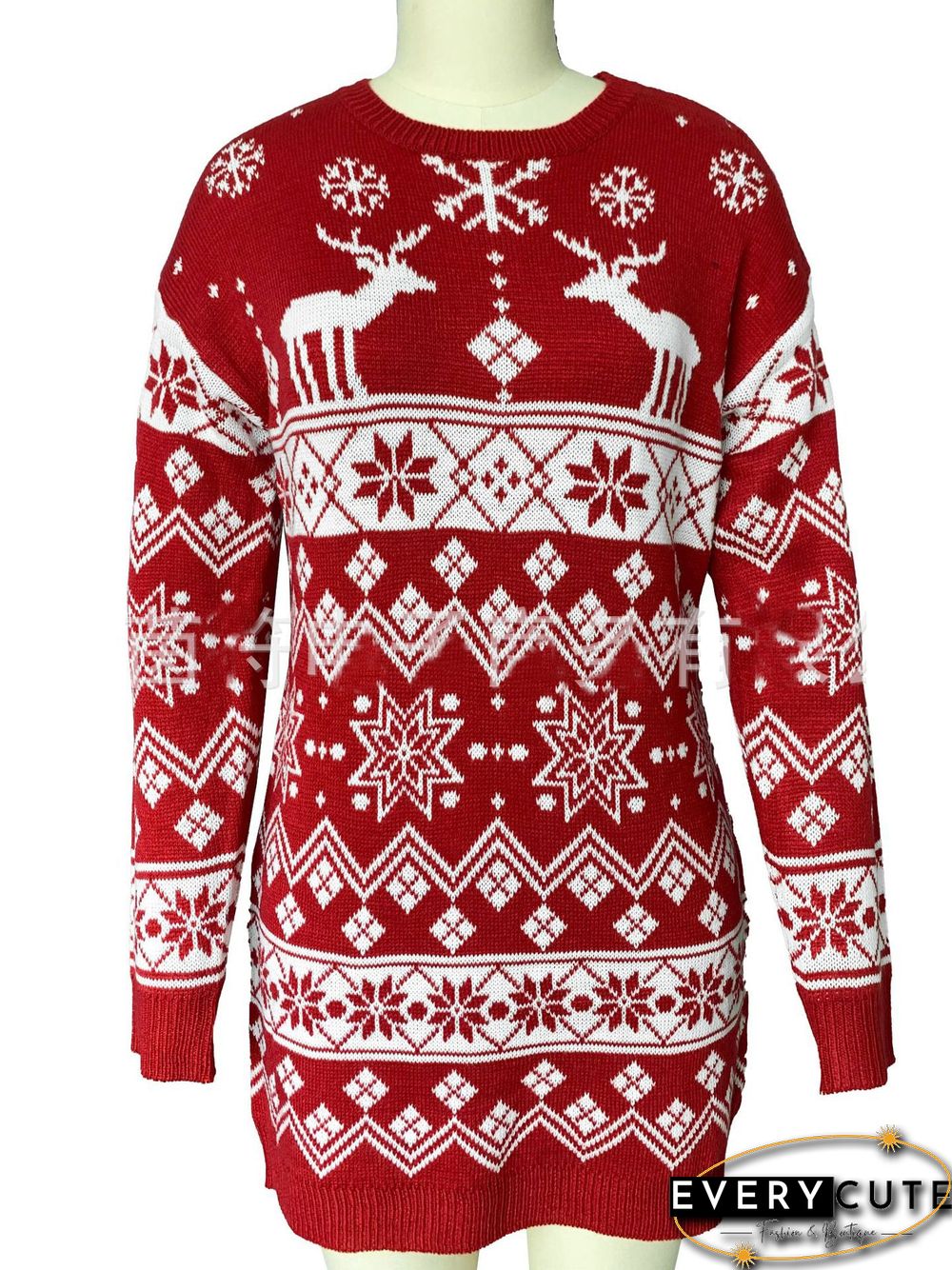 Xmas Print Knitted Sweater Dress