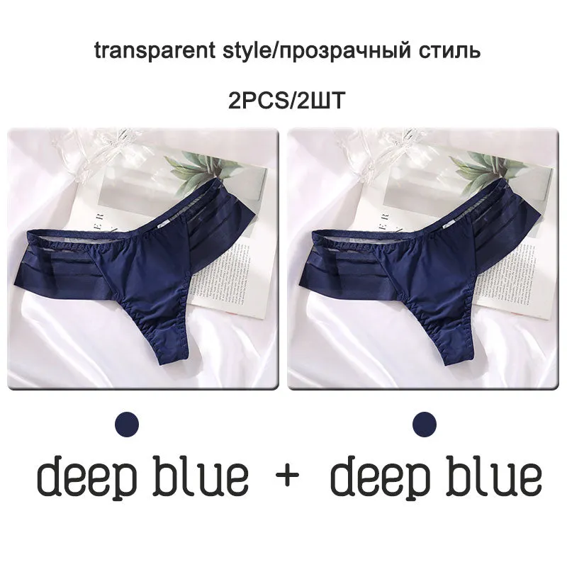 FINETOO 2Pcs/set Sexy Thongs Women Low Waist G-string Panties Fashion Hollow Out Seamless Underwear Perspective Underpants 2021