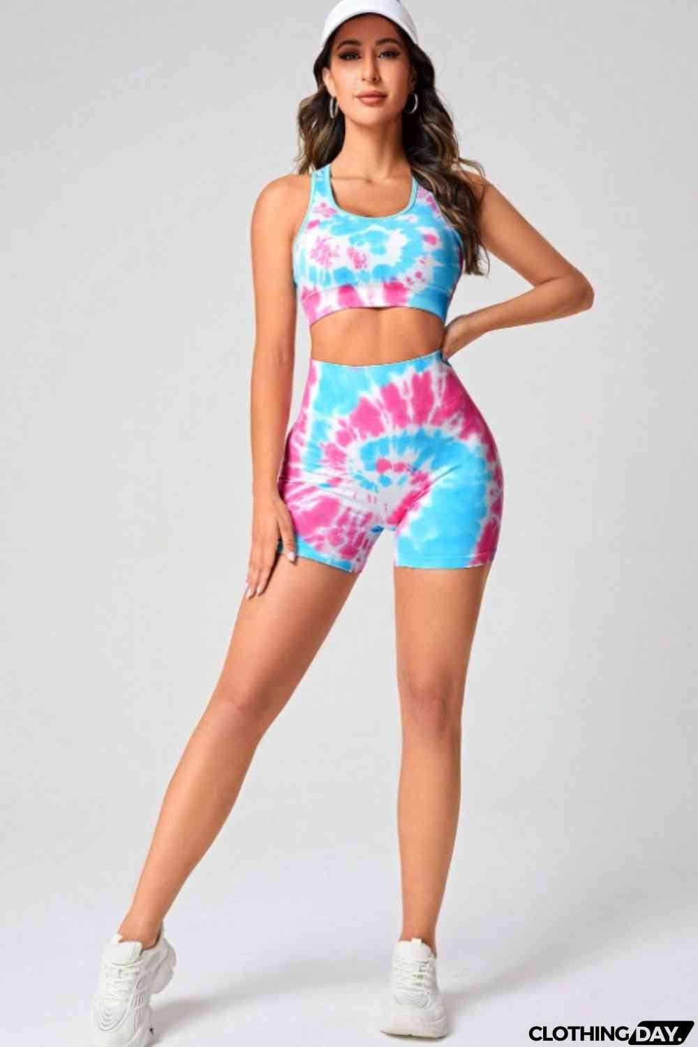 Tie-Dye Sports Bra and Shorts Set