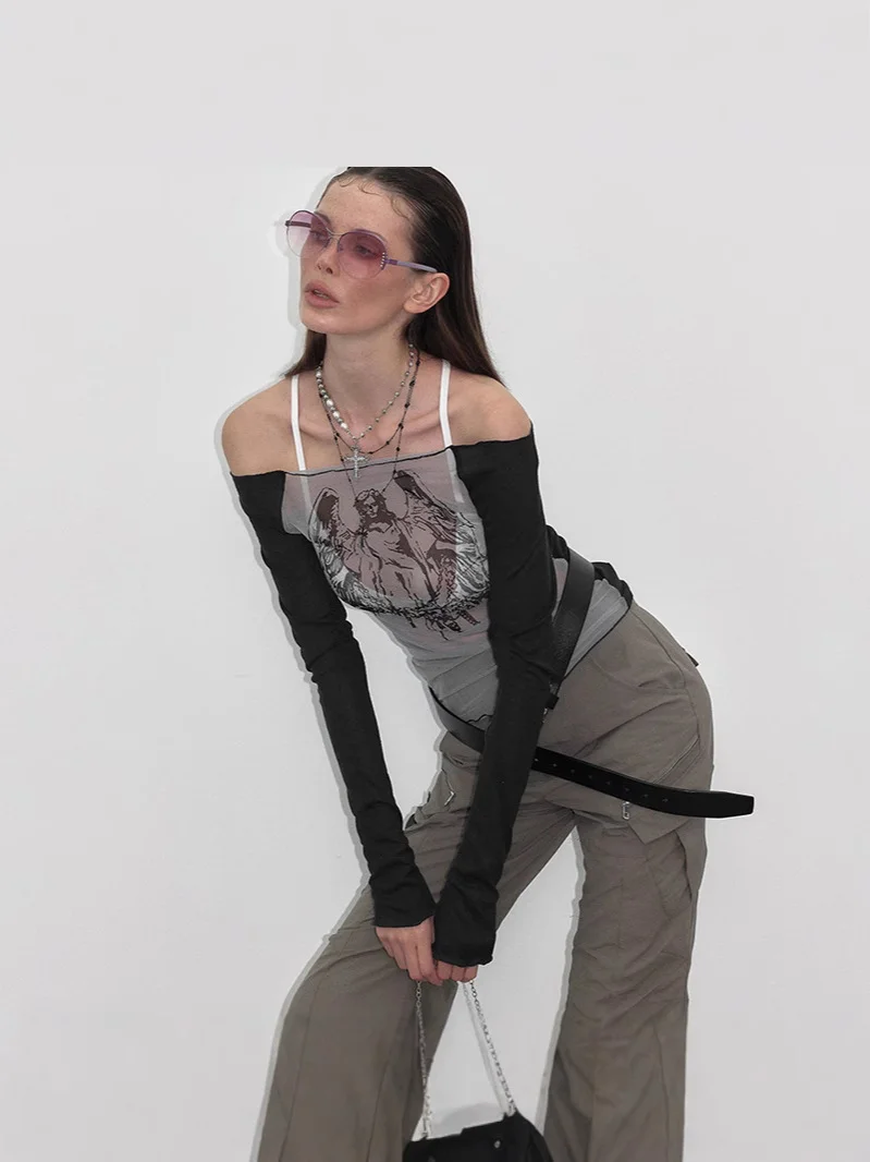 Uveng 2024 Ladies Sexy Dress Gothic Dark Print Beautiful Creative Lady Top