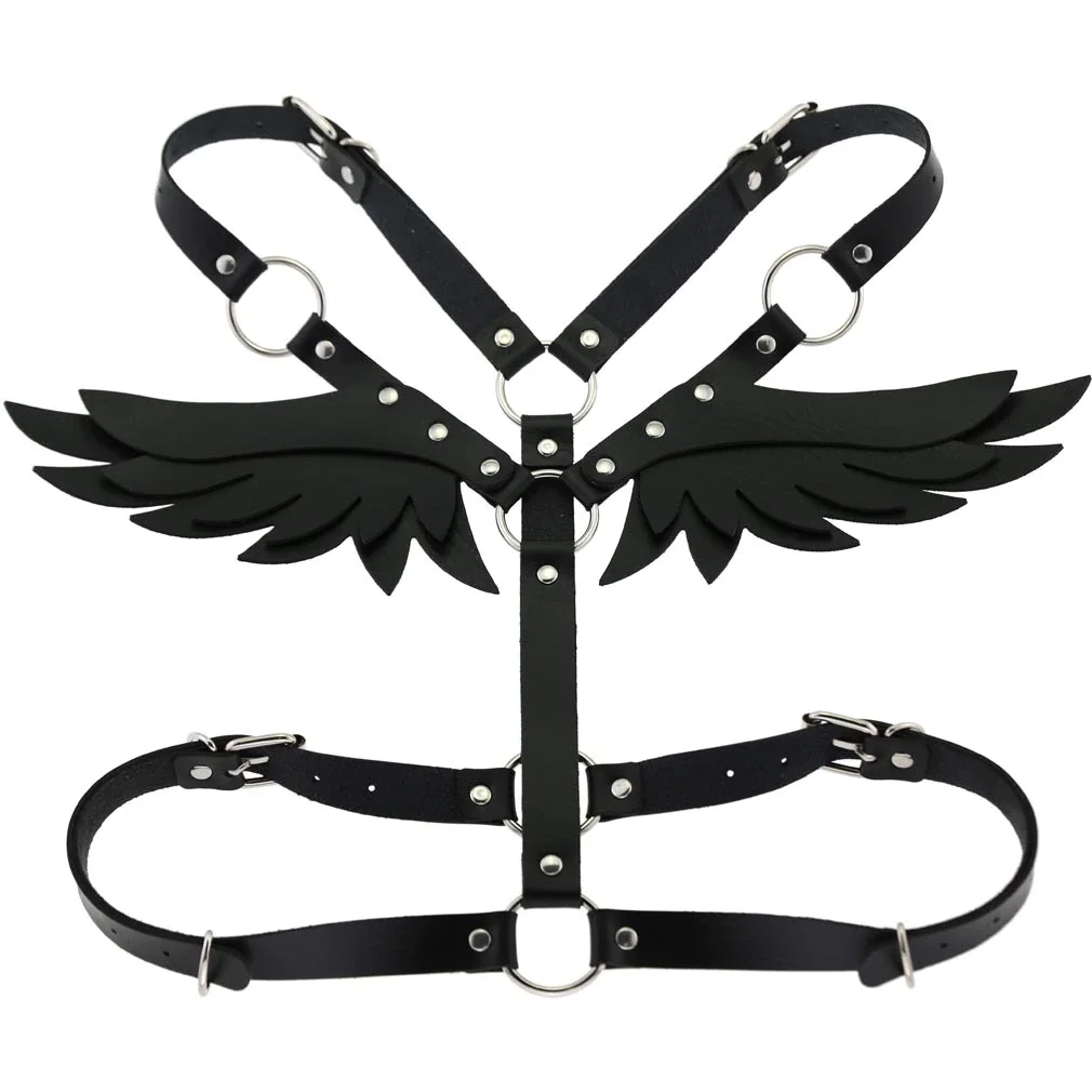 Billionm New Gothic Leather Retro Medieval Renaissance Angel Demon Wings 4 Color Cosplay Accessories Harness Top Tie Punk Body Belt