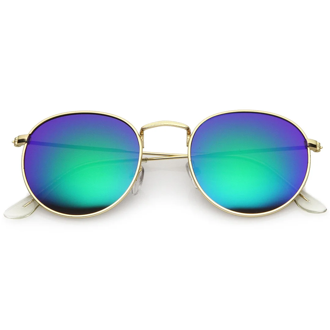 Retro Metal Frame Thin Temples Colored Mirror Lens Round glasses 50mm