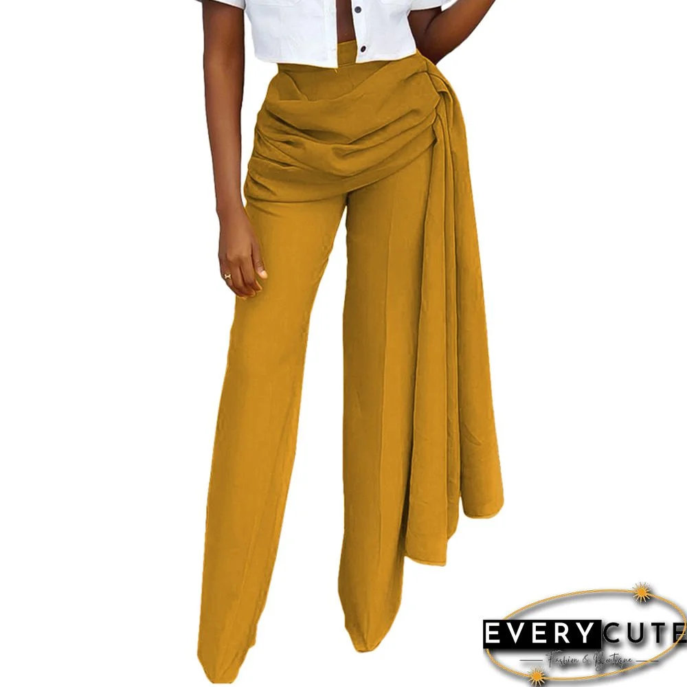 Yellow Unique Fashion Mid-waist Straight Pants