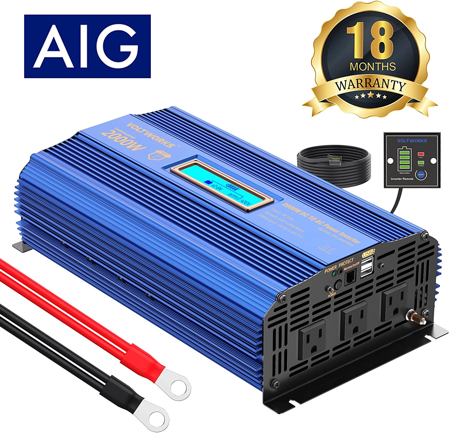 【Ship from USA/CAN】Power Inverter 2000w DC 12V to AC 120V Modified Sine ...