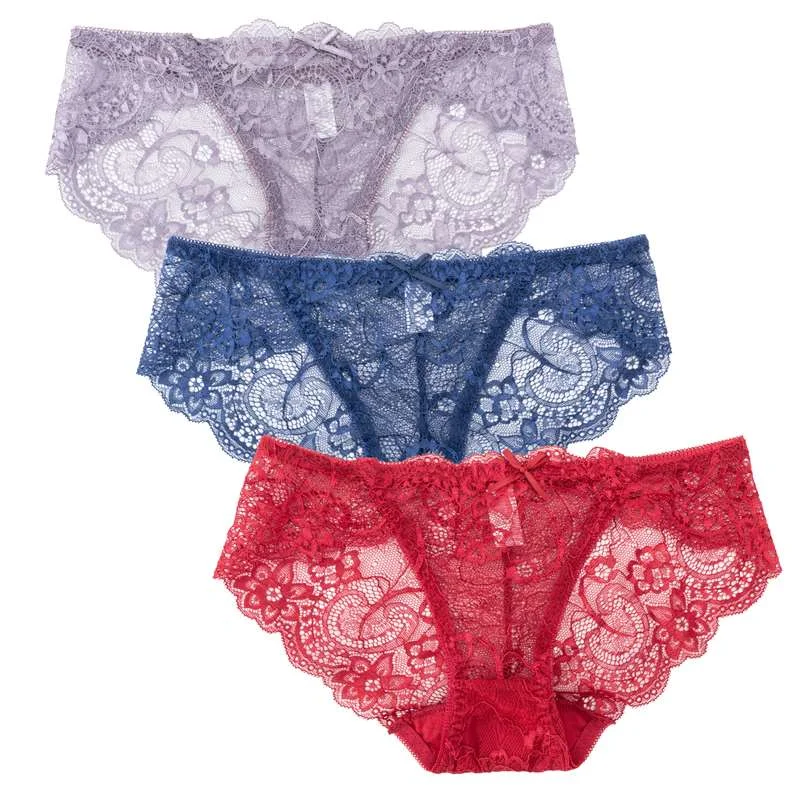 3Pcs/set Lace Panties Women Fashion Girls Briefs New Lingerie M-XL Female Underpants Low Waist Sexy Transparent Underwear
