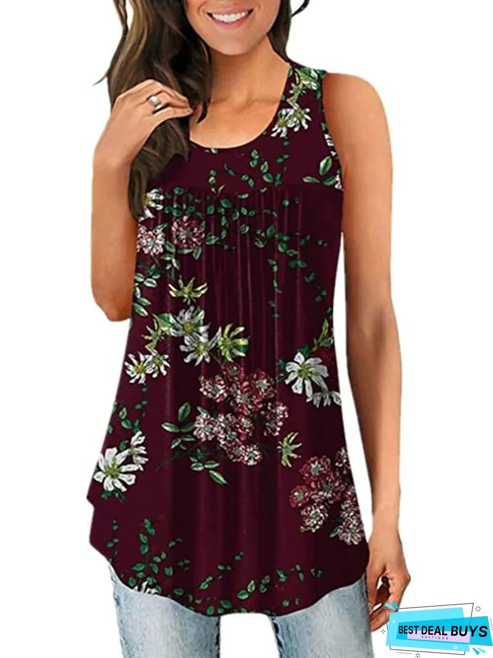 Women's Tank Top Graphic Print U Neck Tops Basic Top White Blue Wine