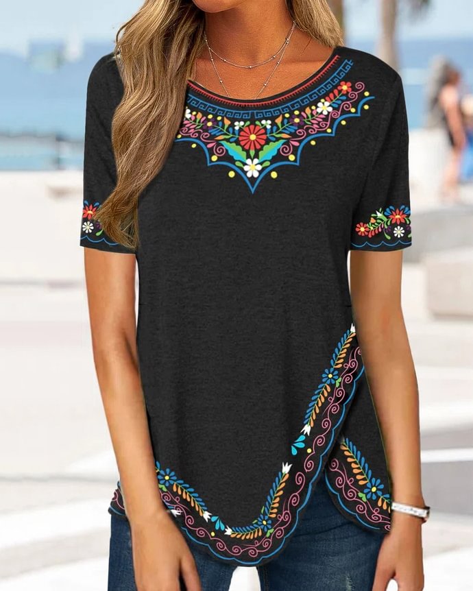 Tribal Regular Fit Split Casual Short Sleeve Tops