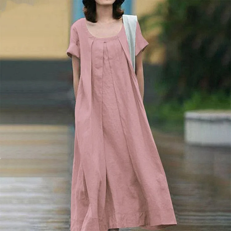 Casual Short Sleeves With Temperament Midi Dress