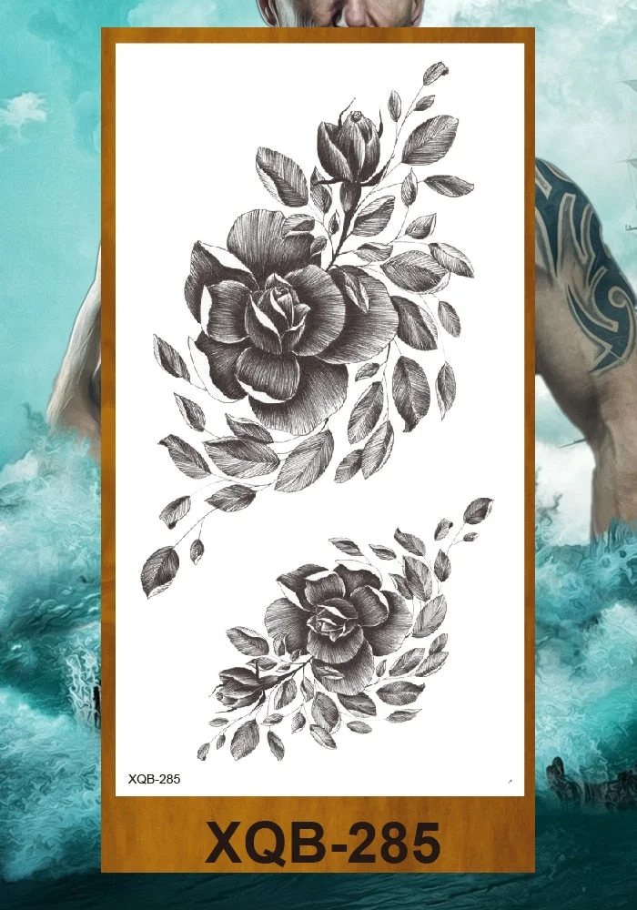 Temporary Tattoos Stickers Women Girls Arm Waist Buttocks Chest Art Fake Tatoo Sexy Flower Bush Peony Rose Lily Body Face Jewels