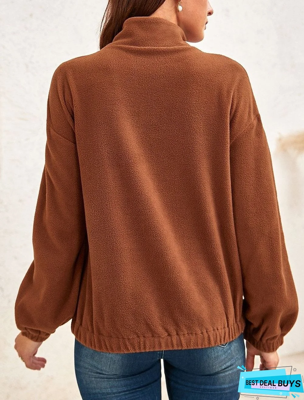 Ladies Zipper High Neck Fleece Long-Sleeved Sweater
