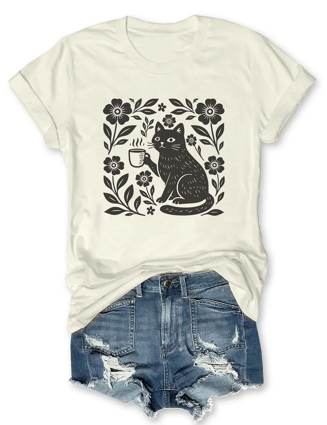 Boho Cat Coffee Lover T-shirt