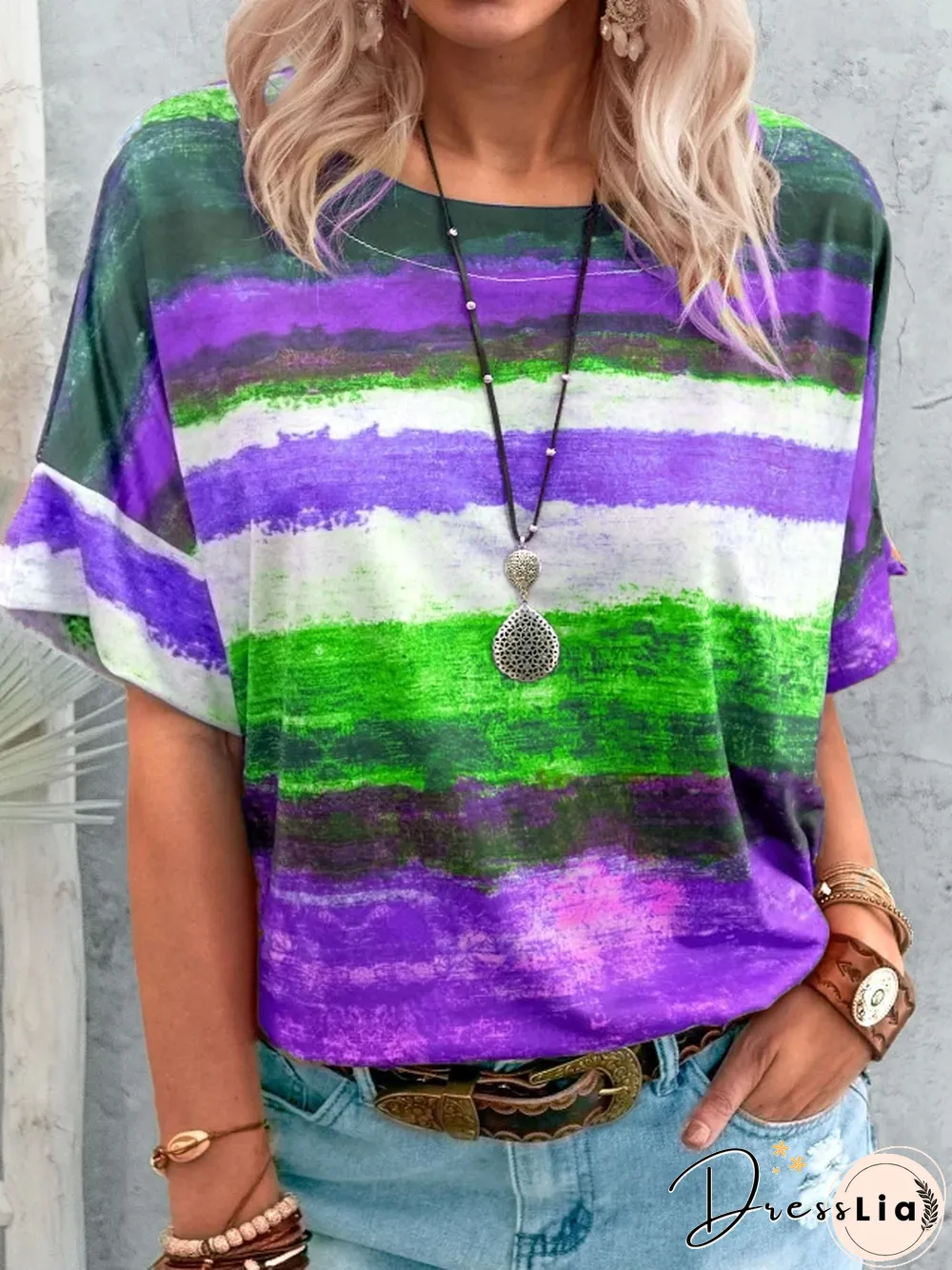 New Summer Gradient Contrast Women's Short Sleeve T Shirt