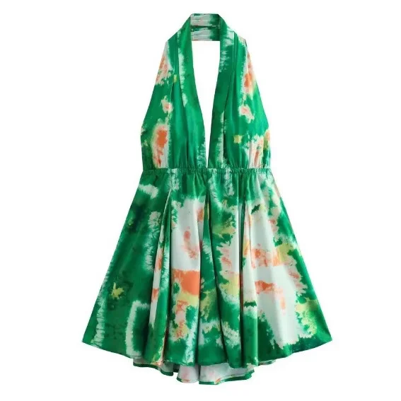 Nigikala Nigikala Women's Explosive Print Collar With Bare Back Hanging Neck Dress