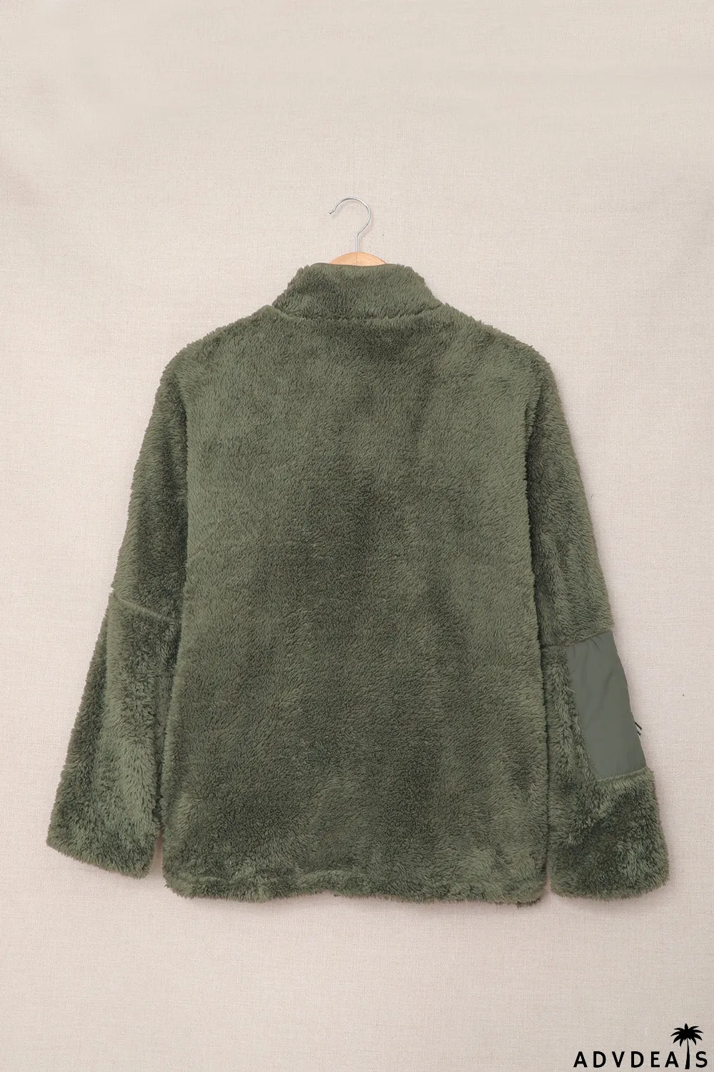 Zip Up Sherpa Coat With Pocket