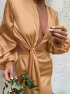 Fashion Belly-Hollow Deep V-Neck Long Sleeve Loose Mini Dress