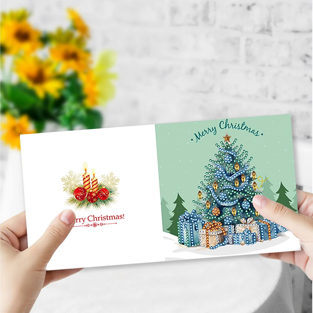 8pcs DIY Christmas Tree DIY Diamond Painting Greeting Card for Friends Family Gift【With White Envelope】
