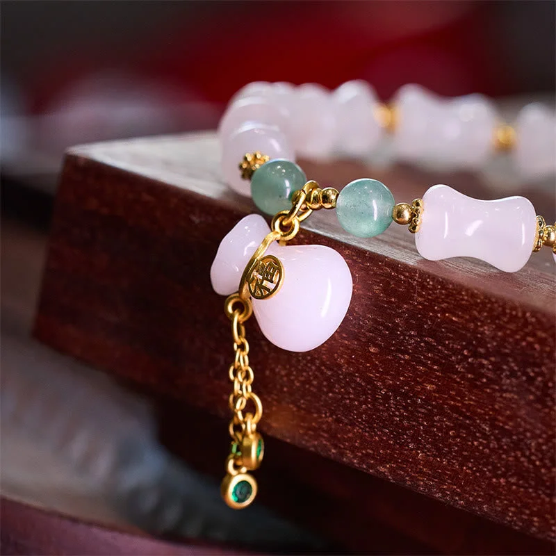 Bamboo Pattern White Golden Silk Jade Wealth Lucky Bag Fu Character Beads Bracelet