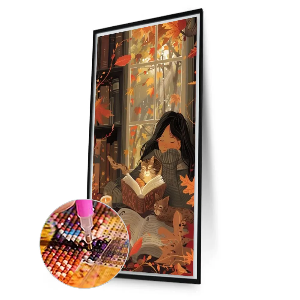 Partial AB Diamond Painting - Full Round Drill - Girl Reading(Canvas|45*75cm)