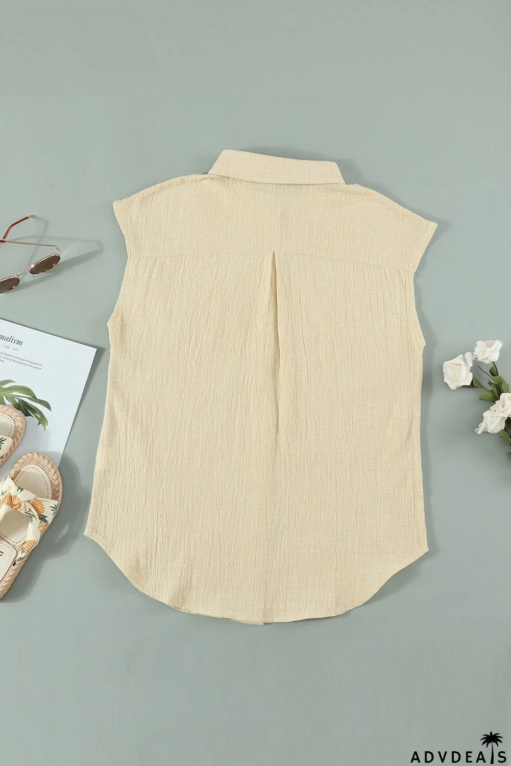 Turn-down Collar Button Front Tank