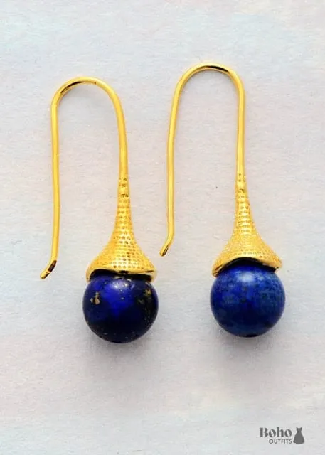 Boho Earrings, Dangle Earrings, Blue Lapis and Tiger Eye