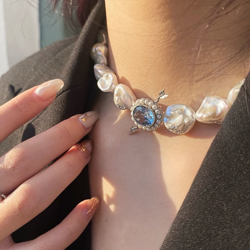 Gemstone opposite-sex pearl necklace