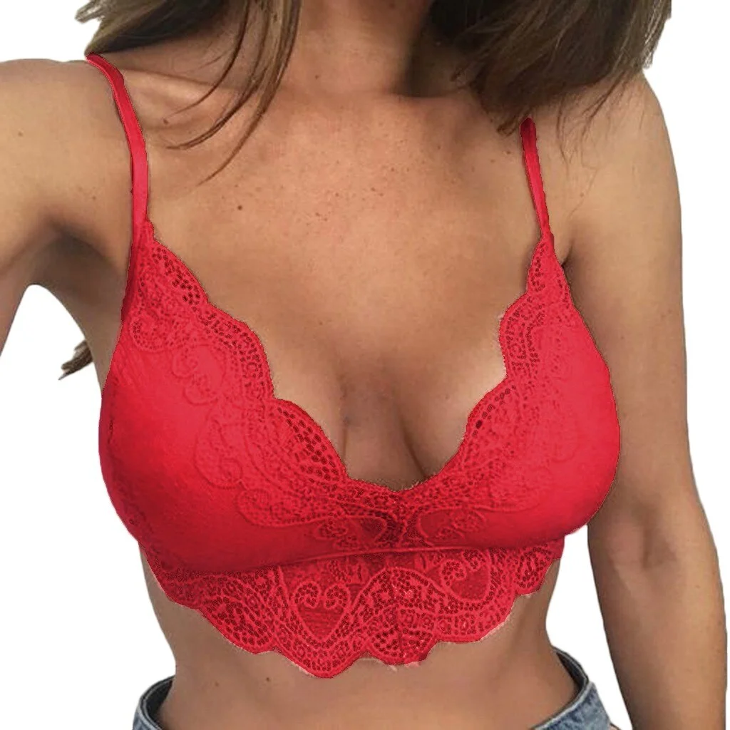 Plus Size Bra Top Women Underwear Sexy V-Neck Bralette Seamless Tube Top Floral Lace Camisole Bra Lingerie Comfortable S-3XL