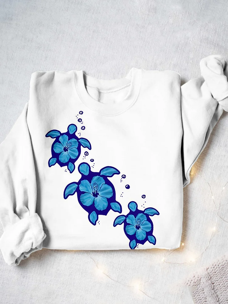 Lovely Flower Turtle Graphic Comfy Sweatshirt