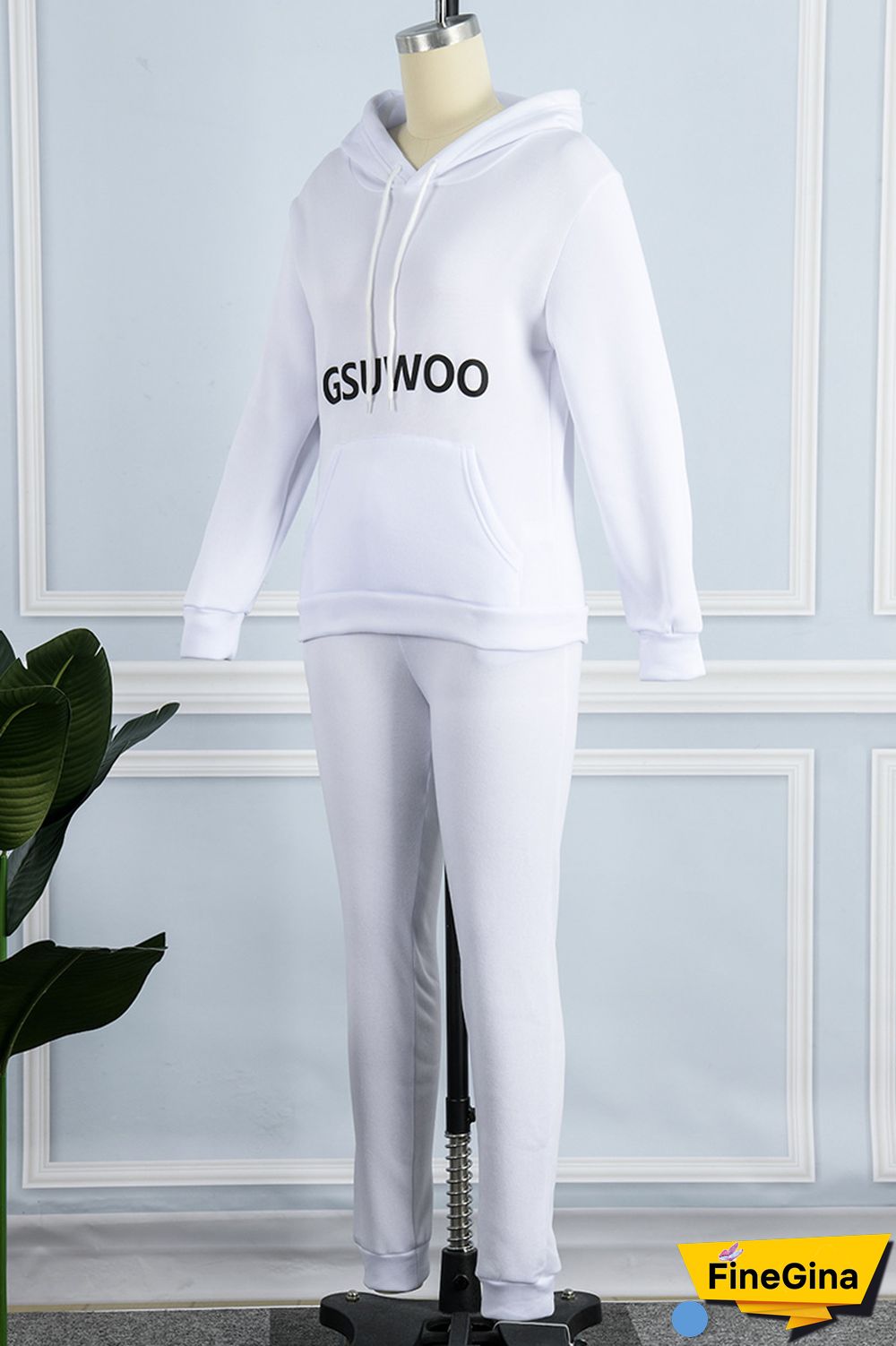 Khaki Casual Letter Print Basic Hooded Collar Long Sleeve Two Pieces