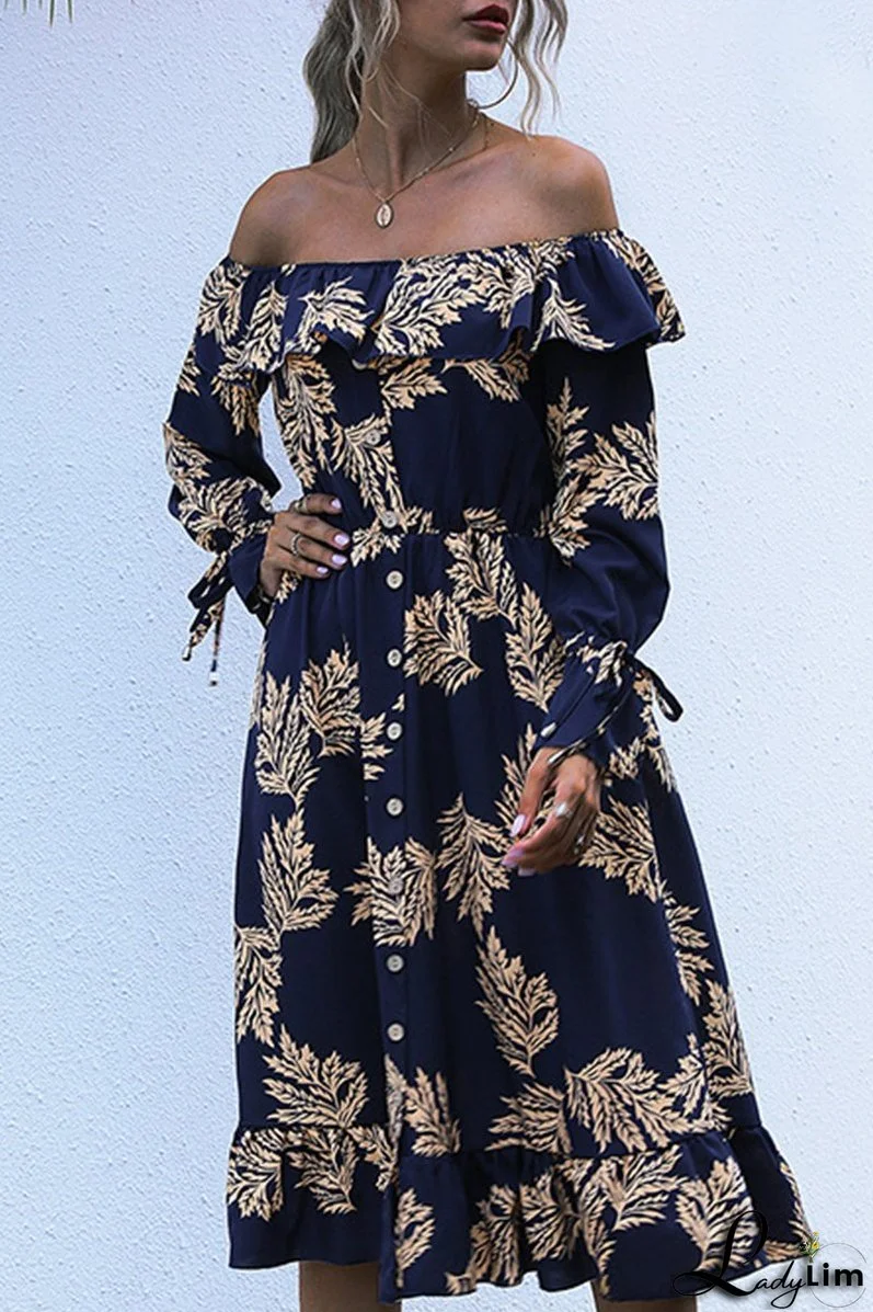 Elegant Floral Buckle Flounce Off the Shoulder Waist Skirt Dresses