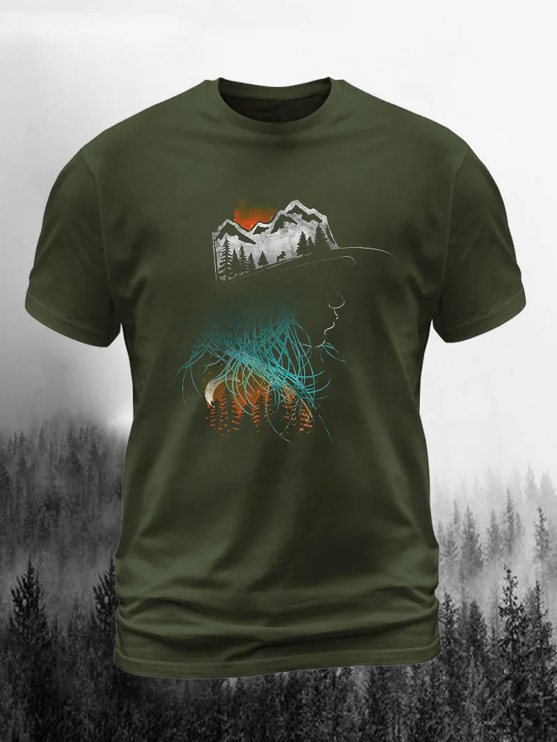 Nature Adventure Camp Silhouette Print Short Sleeve Men's T-Shirt in  mildstyles