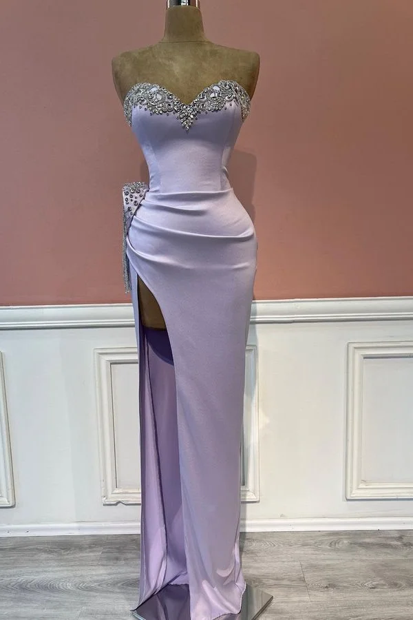 Bellasprom Lilac Sweetheart Prom Dress Mermaid Slit Long With Crystals