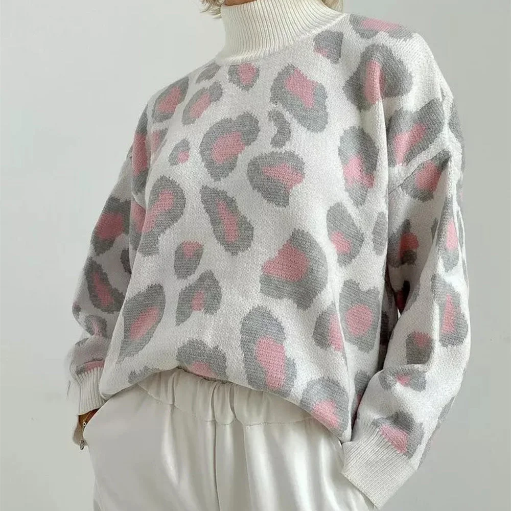 Smiledeer New fashion leopard print women's half turtleneck sweater