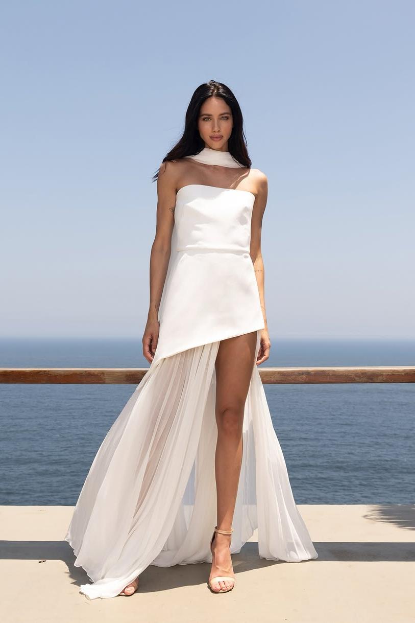Lvs&Broner Strapless Sleeveless Split Long Prom Dress With Pleated Tulle