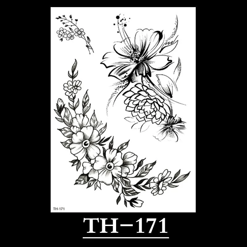 New Temporary Tattoos for Women Flower Sketch Tattoo Stickers Black and White Arm Art Snake Stickers Waterproof and Sweat Tattoo