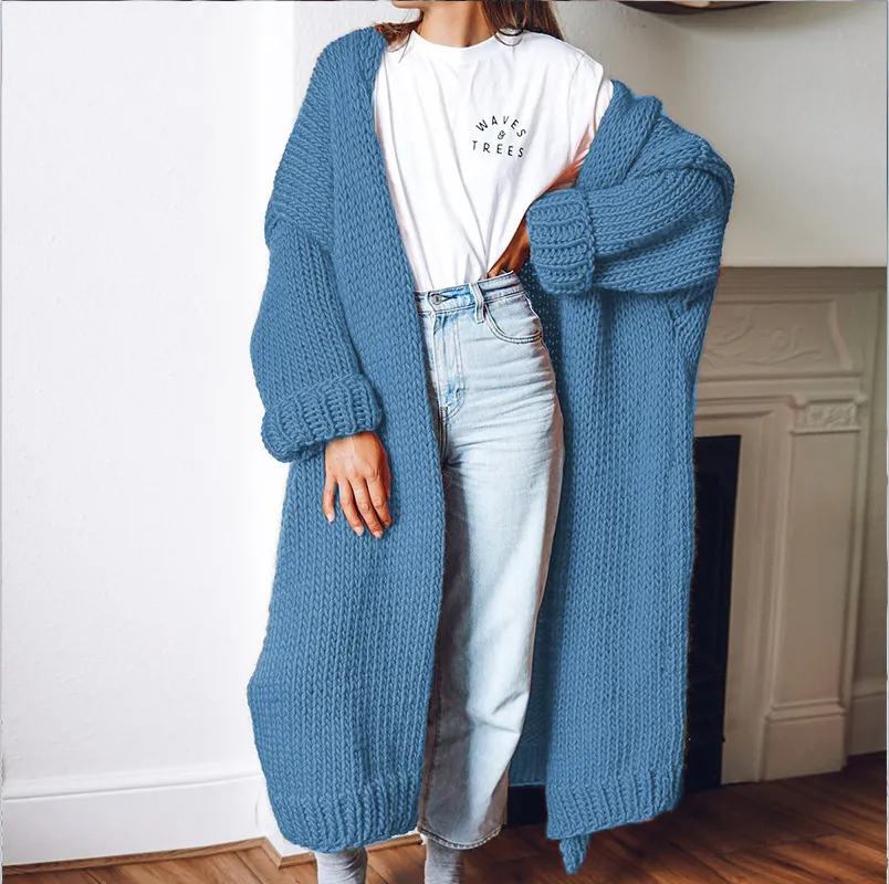 Casual Loose Long Thick Placket Sweater Cardigan