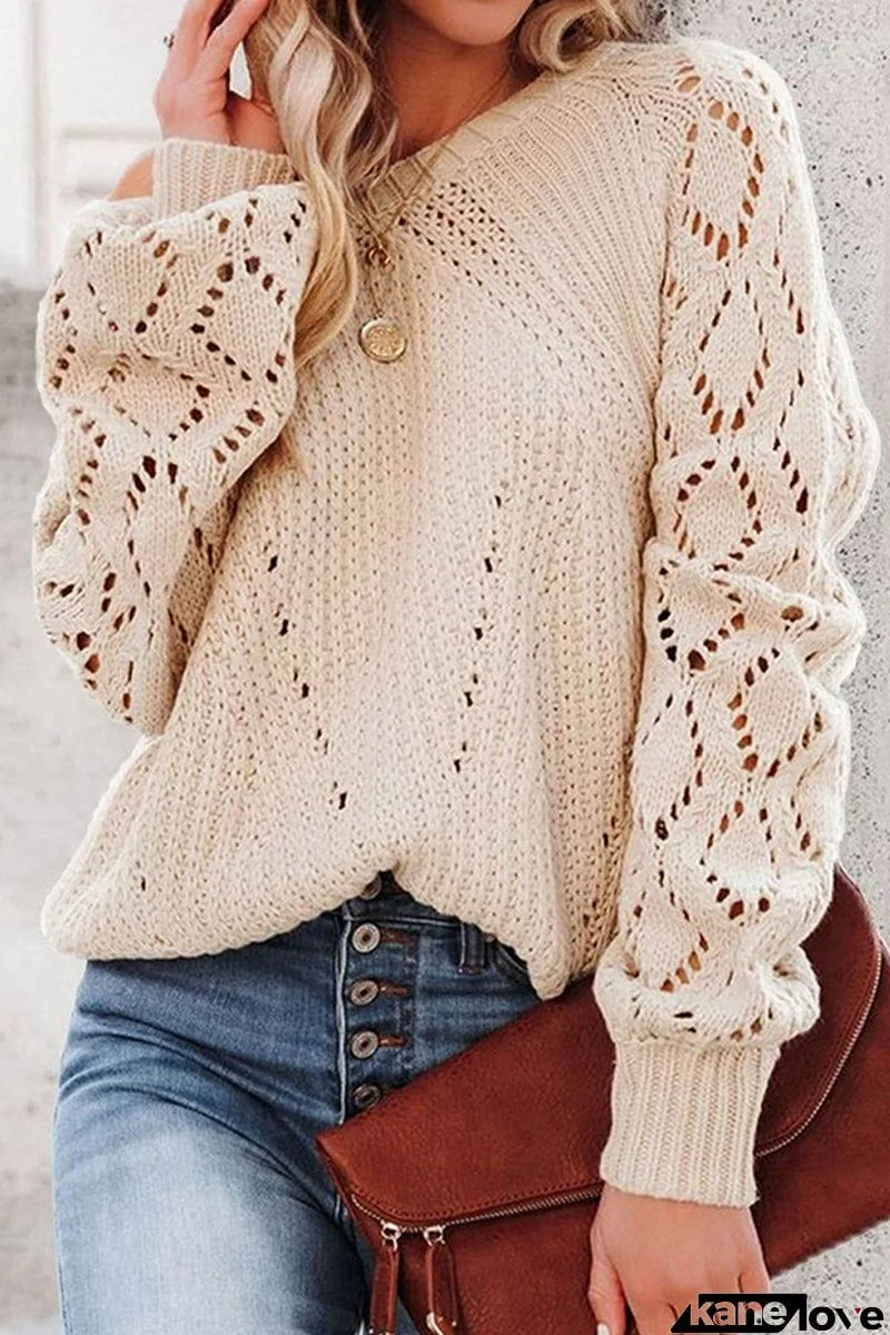 Sweet Solid Hollowed Out O Neck Sweaters(6 Colors)
