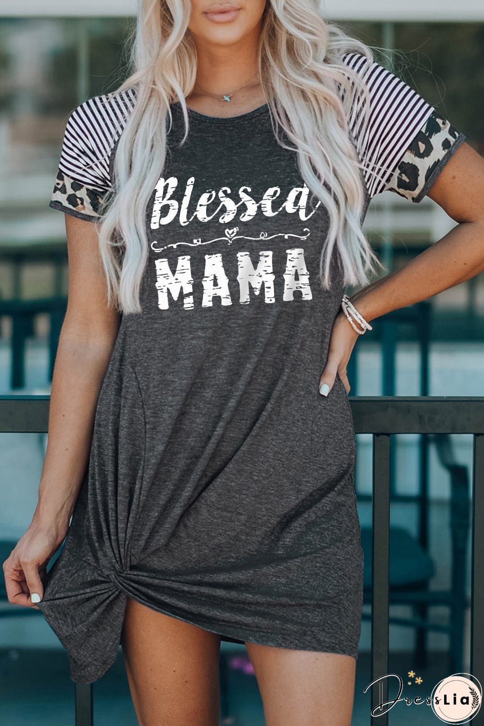 BLESSED MAMA Graphic Twisted Dress