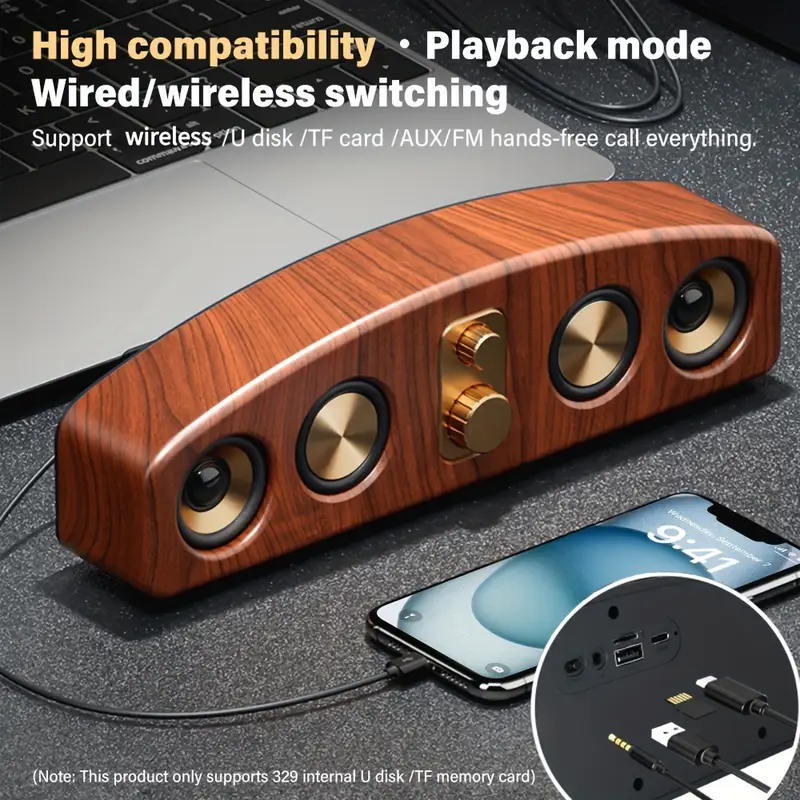 5 0 channel wireless speaker system with subwoofer wireless smart soundbar home theater stereo compatible with tv pc smartphone tablet ideal for parties gaming movies elegant wood grain portable design with low frequency type c and 5 watt and perfect gift for music lovers Product details 7
