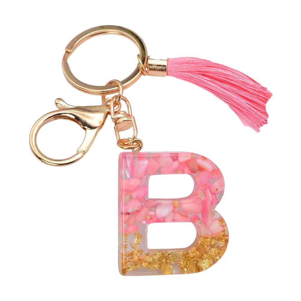 Resin Initial Key Ring with Tassel Alphabet Keyring for Car Keys Wallet Handbags