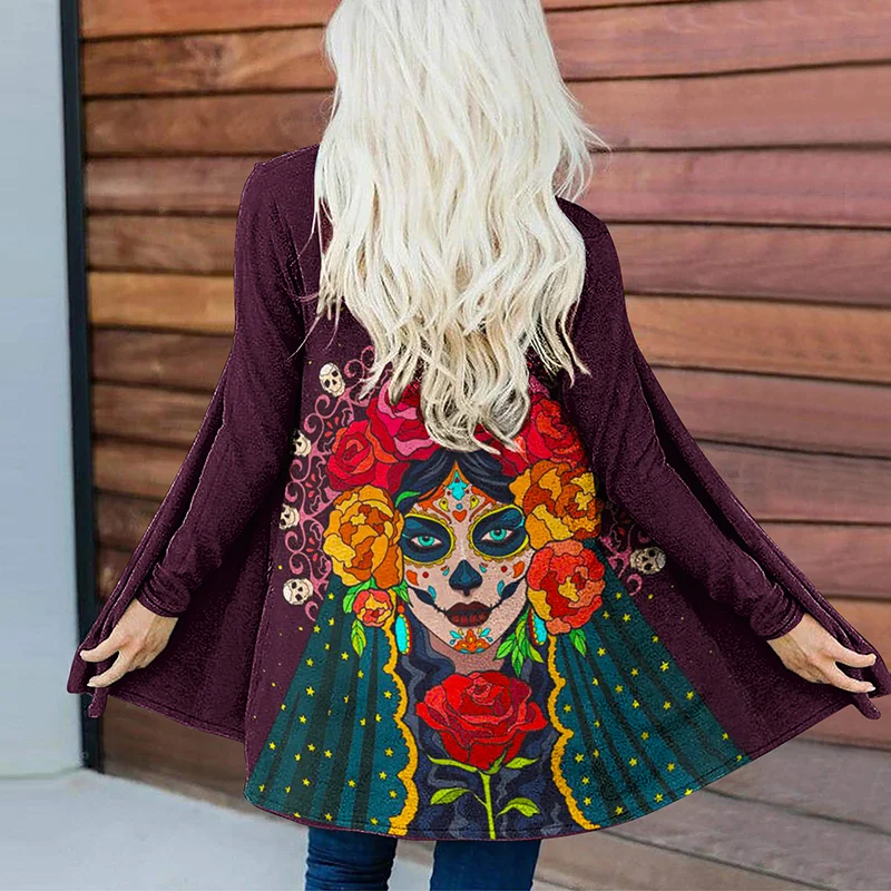 Casual Rose Queen Of The Dead Print Cardigan