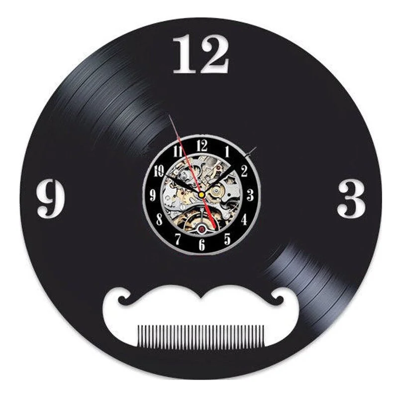 Barber Shop Wall Clock Modern Barbershop Decoration Vinyl Record Wall Clock Hanging Hairdresser Wall Watch for Barber Salon