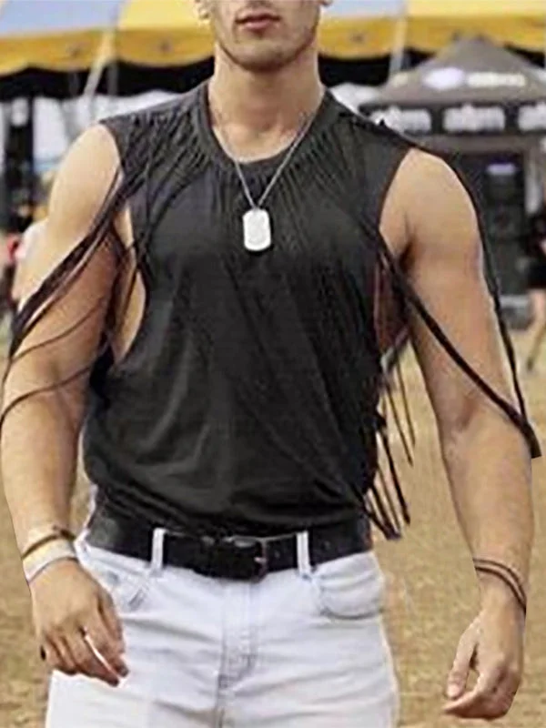 Aonga - Mens Fringe Loose Sleeveless VestJ aonga