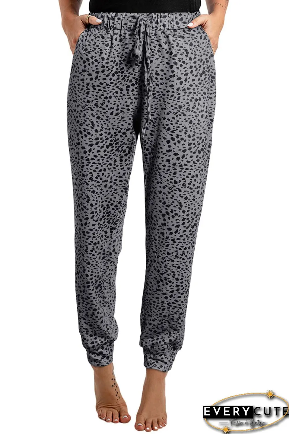 Gray Animal Spots Drawstring Lounge Jogger Pants