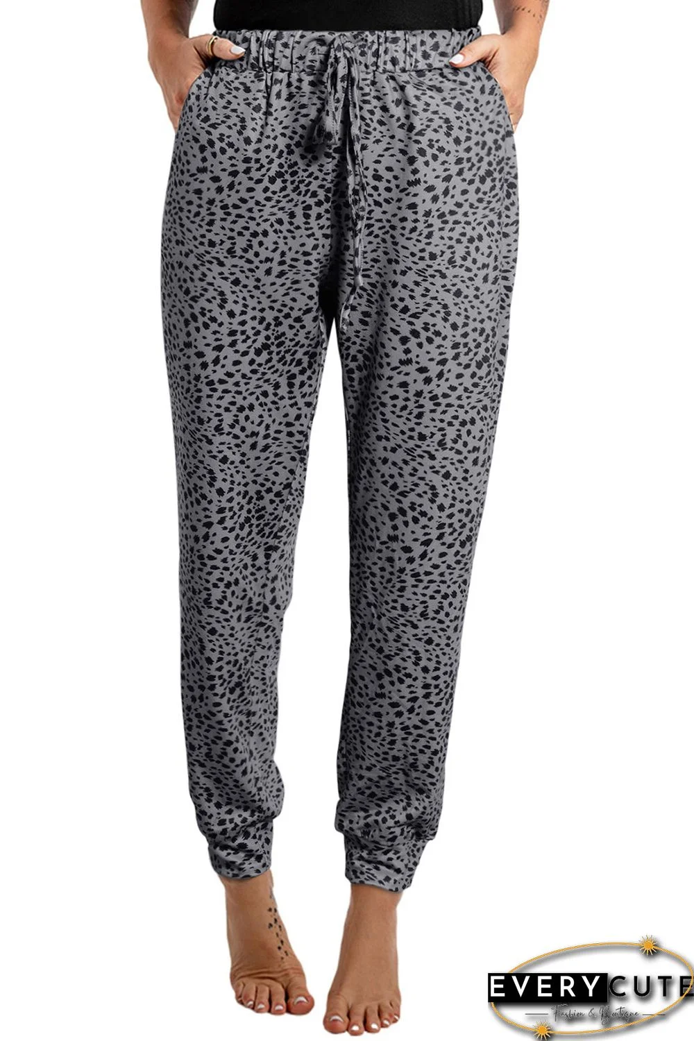 Gray Animal Spots Drawstring Lounge Jogger Pants