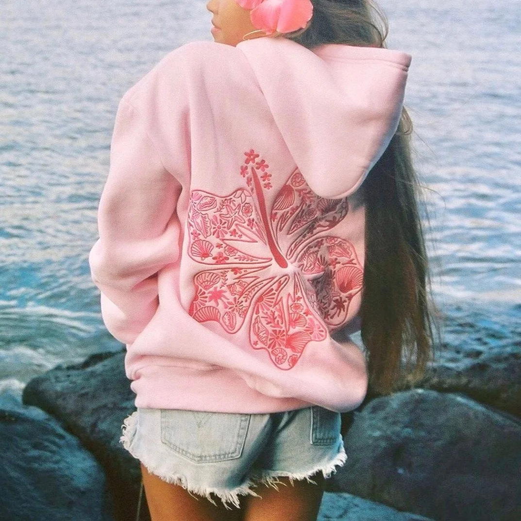 Women's Drop Sleeve Threaded Print Hoodie