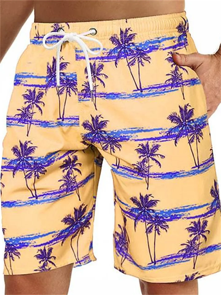 Men's Beach Drawstring Shorts Coconut 3D Print White Yellow Pink Blue Purple Green-Cosfine