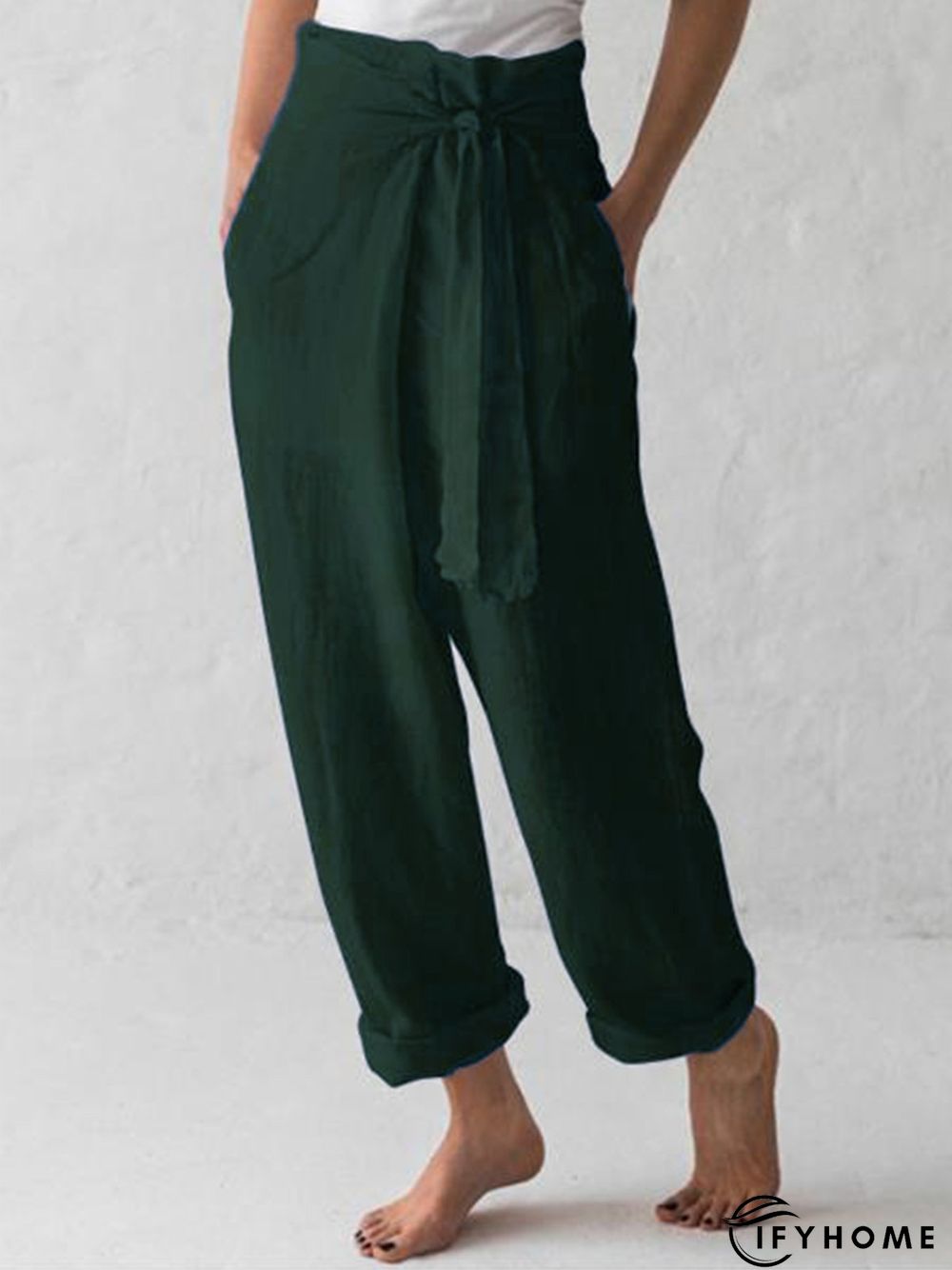 Women Belted High Waist Casual Wide Leg Harem Pants | IFYHOME