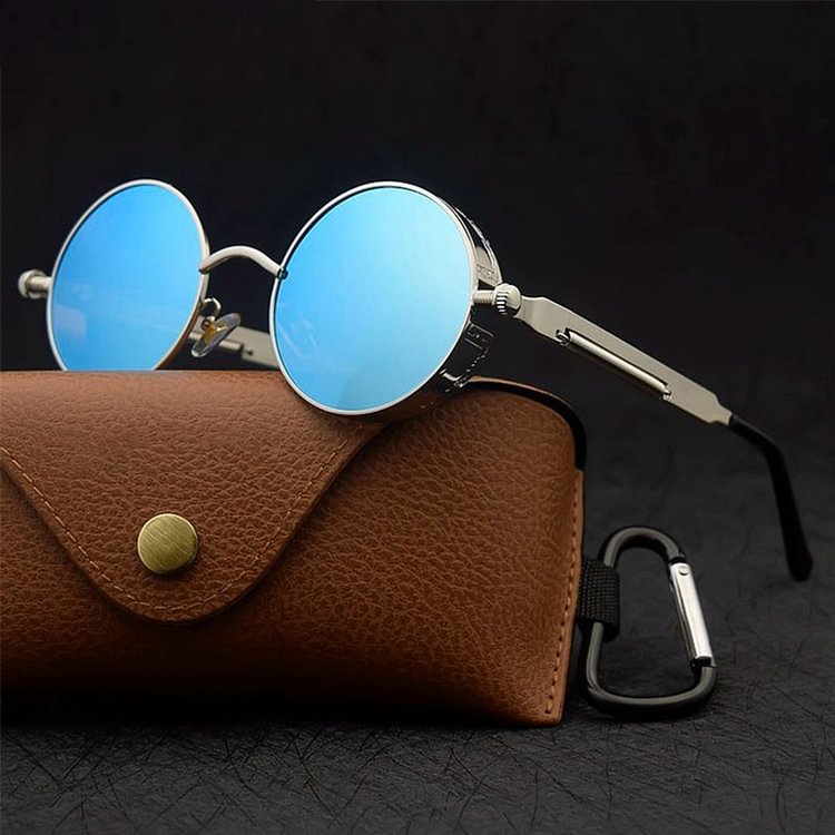Gothic Steampunk Polarized Vintage Round Metal Frame Sunglasses