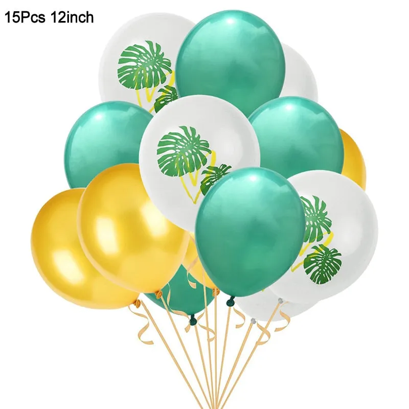 Hawaiian Party Decorations Palm Leaves Bunting Banner Luau Flamingo Summer Tropical Party Decoration Jungle Safari Party Ballons