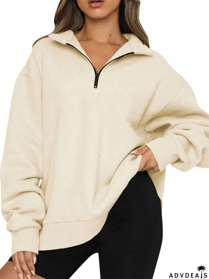 Women's Comfy Casual Half Zip Long Sleeved Sweatshirt